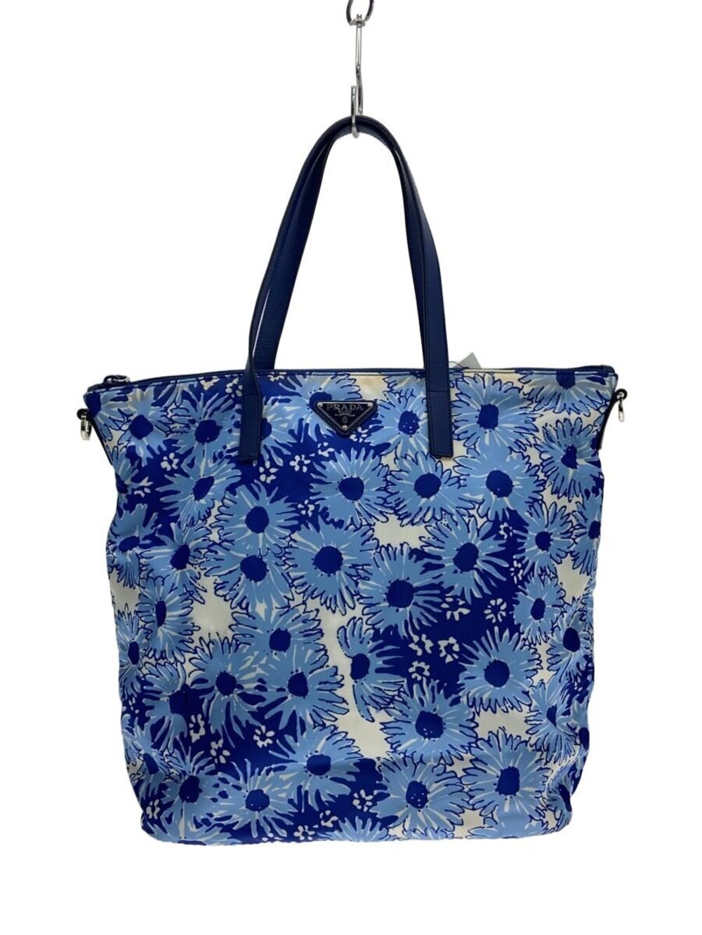 Prada Tote Tessuto Saffiano Bag Blue Floral Flower
